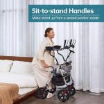 ELENKER All Terrain Upright Rollator Walker with Seat, Foldable Stand Up Walkers for Seniors with Armrest, Front Pouch, 10” Wheels, Fully Adjustment Frame, Champagne