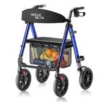 WALK MATE Rollator Walker for Seniors, 10 Inch Big Wheels, Reinforced Aluminum Frame 350lb Weight Capacity, Foldable All Terrain Rolling Walker with Seat, Lightweight Adjustable Height, Blue