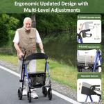 WALK MATE Rollator Walker for Seniors, 10 Inch Big Wheels, Reinforced Aluminum Frame 350lb Weight Capacity, Foldable All Terrain Rolling Walker with Seat, Lightweight Adjustable Height, Blue