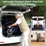 WALK MATE Rollator Walker for Seniors, 10 Inch Big Wheels, Reinforced Aluminum Frame 350lb Weight Capacity, Foldable All Terrain Rolling Walker with Seat, Lightweight Adjustable Height, Blue