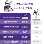 Matinal Foldable Rollator Walkers with Seat for Seniors, 350 lb Capacity, 8'' Big Wheels, 6-Position Height, Premium Hybrid Rolling Walker - Aluminum and Carbon Steel (Purple)
