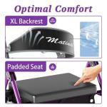 Matinal Foldable Rollator Walkers with Seat for Seniors, 350 lb Capacity, 8'' Big Wheels, 6-Position Height, Premium Hybrid Rolling Walker - Aluminum and Carbon Steel (Purple)