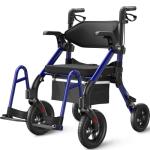 VOCIC Walkers for Seniors, Z55 2 in 1 Walker Wheelchair Combo, No-Bend Footrest, Rollator with 10" All Terrain Big Wheels, Transport Wheelchair Foldable, Rollator with Seat & Brakes, Storage Bag