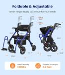 VOCIC Walkers for Seniors, Z55 2 in 1 Walker Wheelchair Combo, No-Bend Footrest, Rollator with 10" All Terrain Big Wheels, Transport Wheelchair Foldable, Rollator with Seat & Brakes, Storage Bag