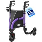VOCIC 3 Wheel Walkers for Seniors, Z25 Foldable Rollator with 8" All Terrain Tires, Cane Holder & Cup Holder, Lightweight Three Wheel Rolling Walker Height Adjustable, Supports 300 lbs