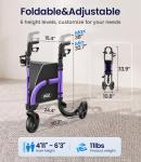 VOCIC 3 Wheel Walkers for Seniors, Z25 Foldable Rollator with 8" All Terrain Tires, Cane Holder & Cup Holder, Lightweight Three Wheel Rolling Walker Height Adjustable, Supports 300 lbs