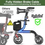 RollisRoll Walkers for Seniors with Seat, Foldable Rollator Walker, Reinforced Aluminum Frame, 10" Big Rubber Wheels for All Terrain, Built-in Cable, Lightweight Rolling Walker, Blue