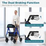 ELENKER All-Terrain Rollator Walker with 10” Non-Pneumatic Wheels, Sponge Padded Seat and Backrest, Fully Adjustment Frame for Seniors, Blue