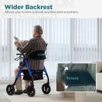 ELENKER All-Terrain Rollator Walker with 10” Non-Pneumatic Wheels, Sponge Padded Seat and Backrest, Fully Adjustment Frame for Seniors, Blue