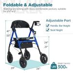 ELENKER All-Terrain Rollator Walker with 10” Non-Pneumatic Wheels, Sponge Padded Seat and Backrest, Fully Adjustment Frame for Seniors, Blue