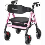 FlyingJoy Foldable Rollator Walkers for Seniors with Seat, 450Lbs All-Terrain Walker,22" Extra-Wide Ergonomic Breathable Seat,Heavy-Duty Rolling Walker with Adjustable Brake,Backrest,Height 33"-41.5"