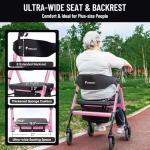 FlyingJoy Foldable Rollator Walkers for Seniors with Seat, 450Lbs All-Terrain Walker,22" Extra-Wide Ergonomic Breathable Seat,Heavy-Duty Rolling Walker with Adjustable Brake,Backrest,Height 33"-41.5"