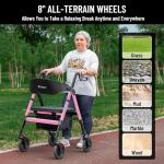 FlyingJoy Foldable Rollator Walkers for Seniors with Seat, 450Lbs All-Terrain Walker,22" Extra-Wide Ergonomic Breathable Seat,Heavy-Duty Rolling Walker with Adjustable Brake,Backrest,Height 33"-41.5"