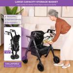 Heavy Duty Rollator Walker for Seniors w Seat, Foldable 2 in 1 Wheelchair Combo