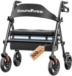 SOUNDFUSE Bariatric Walker for Seniors with Extra Wide Seat, 500lb Heavy Duty Rollator Walker, Handle & Seat Height Adjustable, Foldable Rolling Walkers with 8" All-Terrain Wheels