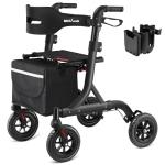 MAXWALK Walkers for Seniors, Rollator Walker with Seat, 8" Rubber Wheels All Terrain Rollator Walker with Backrest, Aluminum Walkers Built-in Cable, Foldable and Adjustable Height for Seniors, Black