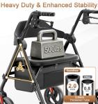 SOUNDFUSE Bariatric Walker for Seniors with Extra Wide Seat, 500lb Heavy Duty Rollator Walker, Handle & Seat Height Adjustable, Foldable Rolling Walkers with 8" All-Terrain Wheels