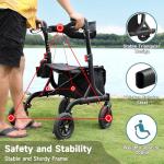 MAXWALK Walkers for Seniors, Rollator Walker with Seat, 8" Rubber Wheels All Terrain Rollator Walker with Backrest, Aluminum Walkers Built-in Cable, Foldable and Adjustable Height for Seniors, Black