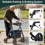 Heavy Duty Rollator Walker 500Lb W/ Seat Foldable 8” Wheels Lightweight