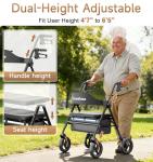 SOUNDFUSE Bariatric Walker for Seniors with Extra Wide Seat, 500lb Heavy Duty Rollator Walker, Handle & Seat Height Adjustable, Foldable Rolling Walkers with 8" All-Terrain Wheels