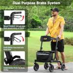 MAXWALK Walkers for Seniors, Rollator Walker with Seat, 8" Rubber Wheels All Terrain Rollator Walker with Backrest, Aluminum Walkers Built-in Cable, Foldable and Adjustable Height for Seniors, Black