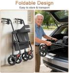 SOUNDFUSE Bariatric Walker for Seniors with Extra Wide Seat, 500lb Heavy Duty Rollator Walker, Handle & Seat Height Adjustable, Foldable Rolling Walkers with 8" All-Terrain Wheels