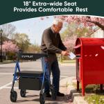 Heavy Duty Rollator Walker 500Lb W/ Seat Foldable 8” Wheels Lightweight