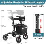 MAXWALK Walkers for Seniors, Rollator Walker with Seat, 8" Rubber Wheels All Terrain Rollator Walker with Backrest, Aluminum Walkers Built-in Cable, Foldable and Adjustable Height for Seniors, Black