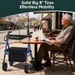 Heavy Duty Rollator Walker 500Lb W/ Seat Foldable 8” Wheels Lightweight