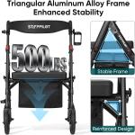 Heavy Duty Rollator Walker 500Lb W/ Seat Foldable 8” Wheels Lightweight