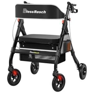 BlessReach Rollator Walker 450lb Heavy Duty w/ Seat Foldable 8” Wheels, Black