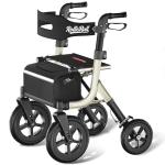 Walkers for Seniors, Rollator Walker with Seat, 12" Big Rubber Wheels All Terrain Rolling Walker with Backrest, Foldable Rollator Walker, Reinforced Aluminum Frame, Built-in Cable, Golden