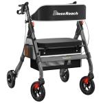 BlessReach Heavy-Duty Aluminum Rolling Walker - Foldable Rollator Walkers with Seat for Seniors, 450 lb Capacity, 8'' Wheels, 18" Big Seat, 6-Position Height(Gray)
