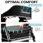 BlessReach Heavy-Duty Aluminum Rolling Walker - Foldable Rollator Walkers with Seat for Seniors, 450 lb Capacity, 8'' Wheels, 18" Big Seat, 6-Position Height(Gray)