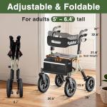 Walkers for Seniors, Rollator Walker with Seat, 12" Big Rubber Wheels All Terrain Rolling Walker with Backrest, Foldable Rollator Walker, Reinforced Aluminum Frame, Built-in Cable, Golden