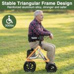 Walkers for Seniors, Rollator Walker with Seat, 12" Big Rubber Wheels All Terrain Rolling Walker with Backrest, Foldable Rollator Walker, Reinforced Aluminum Frame, Built-in Cable, Golden