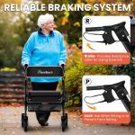 BlessReach Rollator Walker 450lb Heavy Duty w/ Seat Foldable 8” Wheels, Black