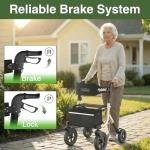Walkers for Seniors, Rollator Walker with Seat, 12" Big Rubber Wheels All Terrain Rolling Walker with Backrest, Foldable Rollator Walker, Reinforced Aluminum Frame, Built-in Cable, Golden