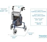 NOVA Traveler 3-Wheel Rollator Walker, All Terrain 8” Wheels BLACK 