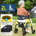 Lightweight Foldable Rollator Walkers for Seniors with Seat - Adult Rolling Walker with Seat and Brakes, 300 lb Capacity, All Terrain 8" Big Roller Wheels, Adjustable Handles and Seat Height, Yellow