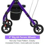 BlessReach Heavy Duty Upright Rollator Walker for Seniors, 450lb Capacity, 6 Height Adjustments, 8" All-Terrain Wheels, Padded Seat & Backrest, Easy Assembly, Foldable Design (Purple)