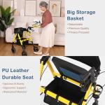 Lightweight Foldable Rollator Walkers for Seniors with Seat - Adult Rolling Walker with Seat and Brakes, 300 lb Capacity, All Terrain 8" Big Roller Wheels, Adjustable Handles and Seat Height, Yellow