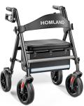 HOMLAND Rollator Walker for Seniors with Seat, Foldable Lightweight Aluminum Rolling Walker with 8" All-Terrain Wheels, Adjustable Height, Storage Bag & Hand Brakes, Ergonomic Indoor Outdoor Aid