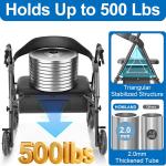 Heavy Duty Rollator Walker 500lb Bariatric Foldable Seat All Terrain
