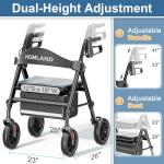 HOMLAND Rollator Walker for Seniors with Seat, Foldable Lightweight Aluminum Rolling Walker with 8" All-Terrain Wheels, Adjustable Height, Storage Bag & Hand Brakes, Ergonomic Indoor Outdoor Aid
