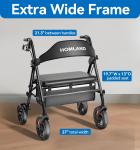 Heavy Duty Rollator Walker 500lb Bariatric Foldable Seat All Terrain