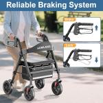 HOMLAND Rollator Walker for Seniors with Seat, Foldable Lightweight Aluminum Rolling Walker with 8" All-Terrain Wheels, Adjustable Height, Storage Bag & Hand Brakes, Ergonomic Indoor Outdoor Aid