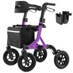 Rollator Walker for Seniors, Foldable All Terrain Rolling Walker with seat, Aluminum Walkers with 10 inch Rubber Wheels, Adjustable Handles and Backrest for Seniors (Purple)