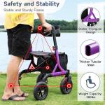 Rollator Walker for Seniors, Foldable All Terrain Rolling Walker with seat, Aluminum Walkers with 10 inch Rubber Wheels, Adjustable Handles and Backrest for Seniors (Purple)