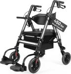 Heavy Duty Rollator Walker for Seniors with Seat, Foldable 2 in 1 Rolling Walker